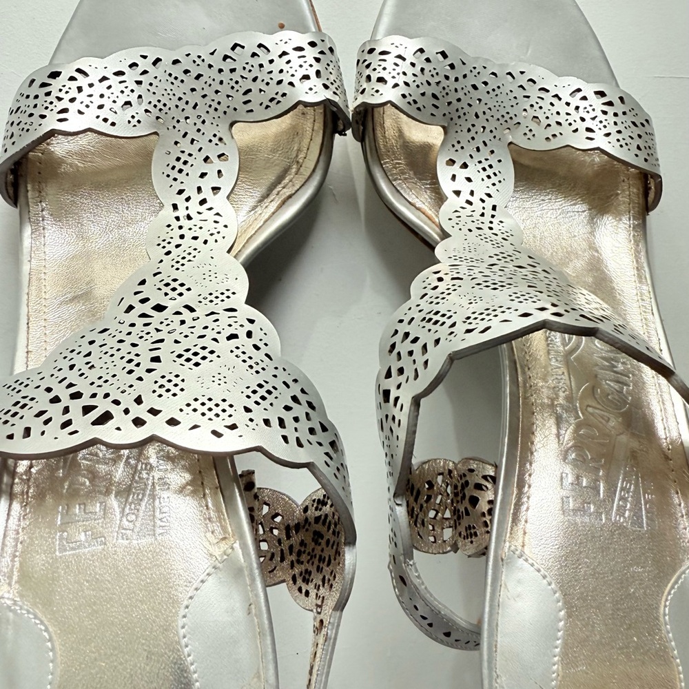Unique Salvatore Ferragamo Garcia Metallic Leather Laser-Cut Sandals
